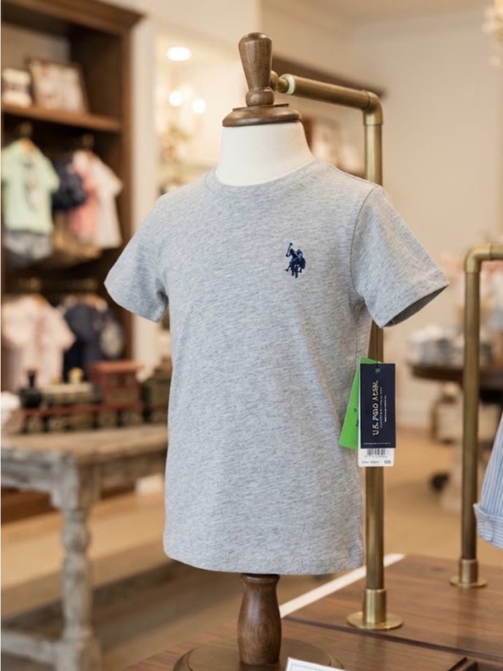 U.S. Polo Assn. Kids Heather Gray Tee with Navy Pony Logo